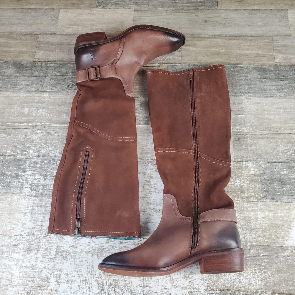 ROAN Charity Womens Knee‎ High Boots Sz 8 Brown Leather Comfort Side Zip